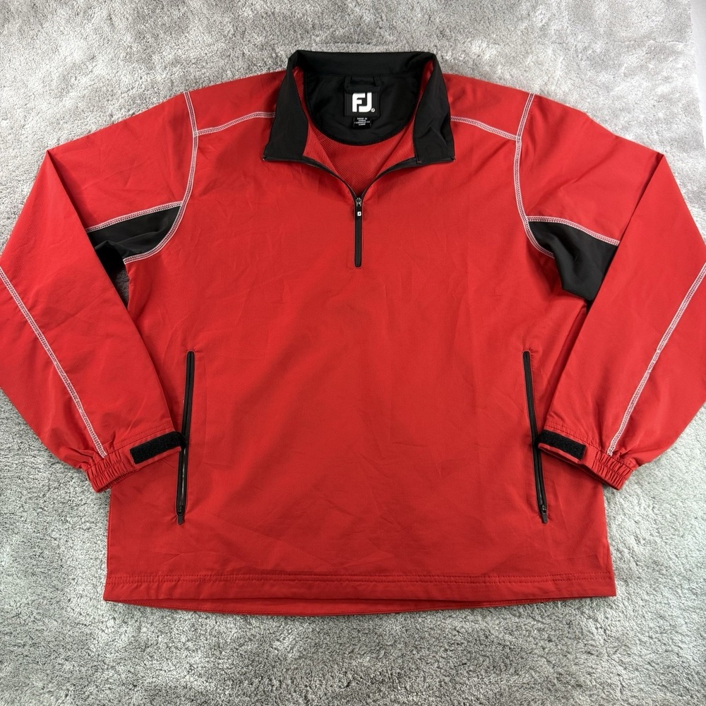 Footjoy Pullover Mens Large Quarter Zip Windbreaker Golf Performance Red Black L